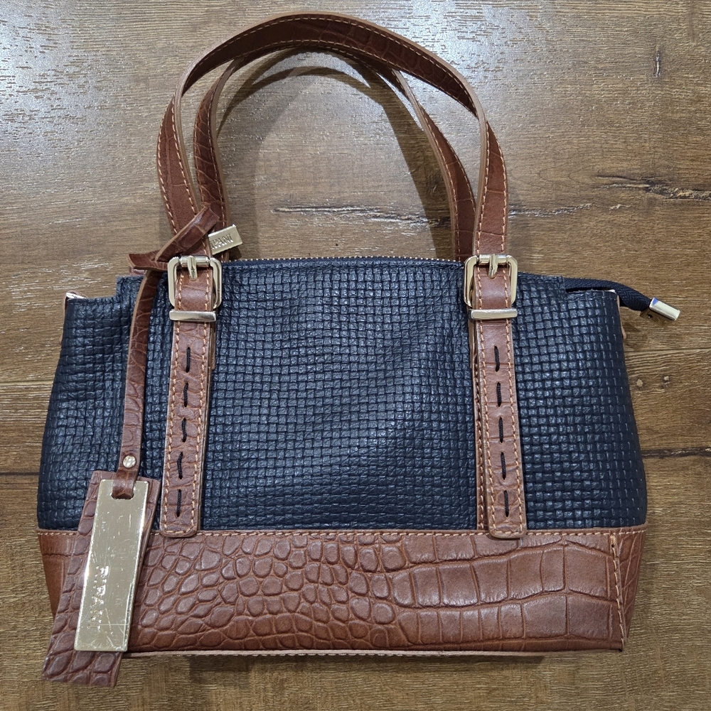 Ripani Croc Embossed Navy Brown Handbag Crossbody Small Purse Old Money